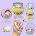 Unicorn Puffy Putty shimmery putty stretched by hand with mini unicorn toy