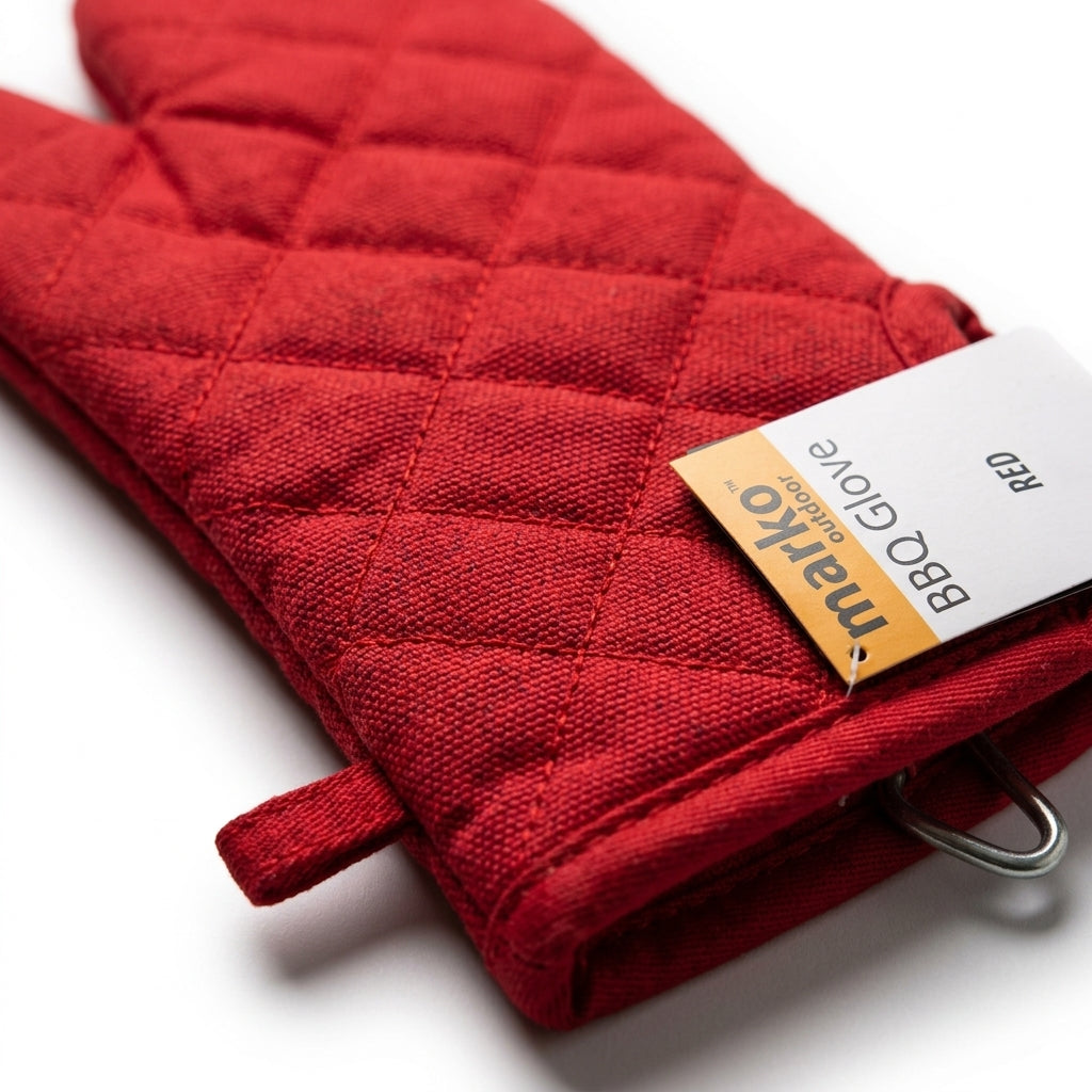 Marko BBQ Glove Red - Quilted Texture Detail Close-up