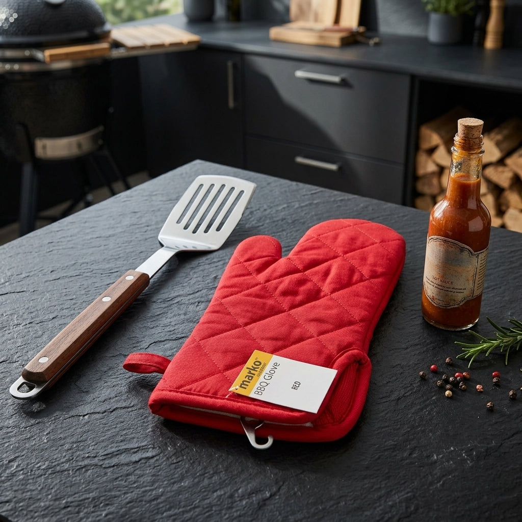 Marko BBQ Glove Red - Slate Prep Table Culinary Setup