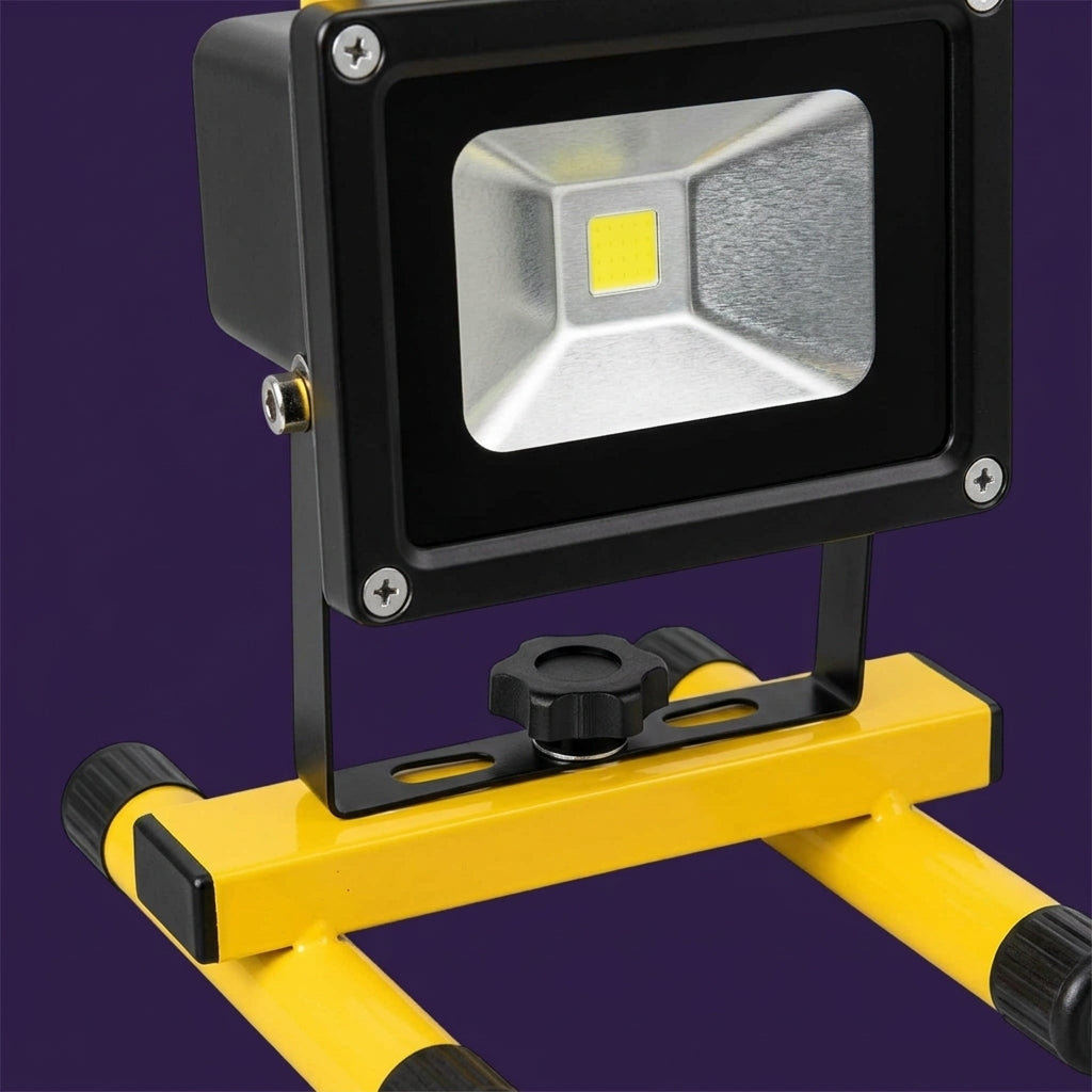 Close-up of 10W LED Rechargeable Work Floodlight yellow stand