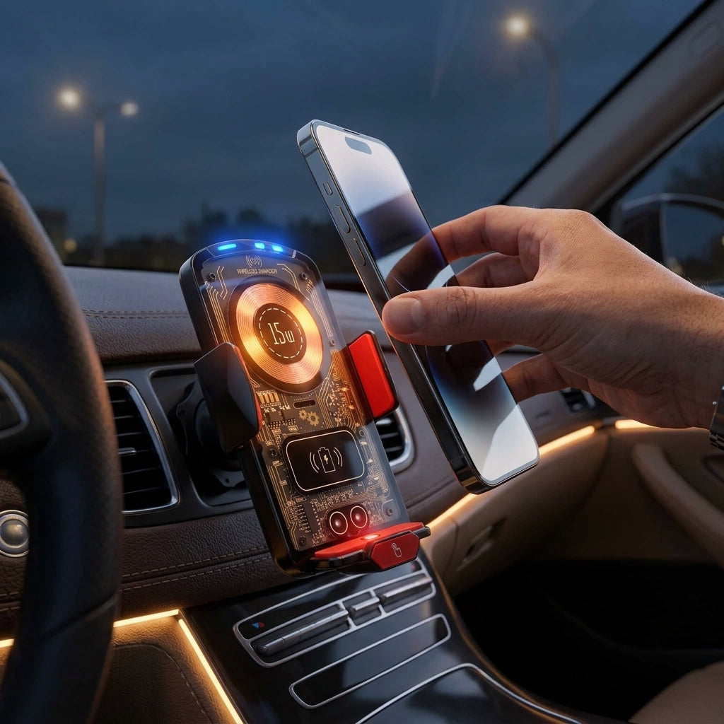 City Store 15W Qi Wireless Car Charger Mount - Active Auto-Grip Use-Case Scene
