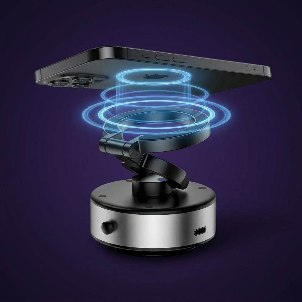 Tech visualization of phone mounting with clean magnetic suction field rings