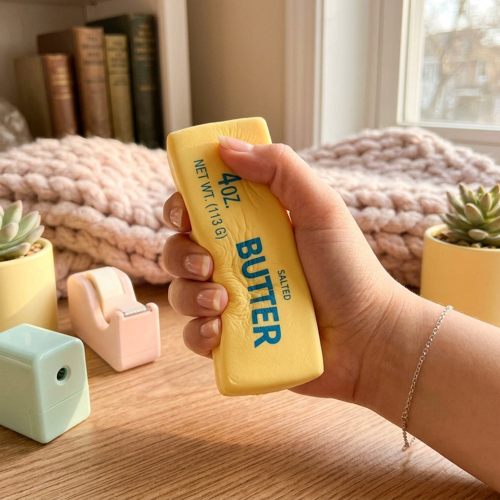 Chunky Butter Squishy hand squeeze slow-rising texture lifestyle