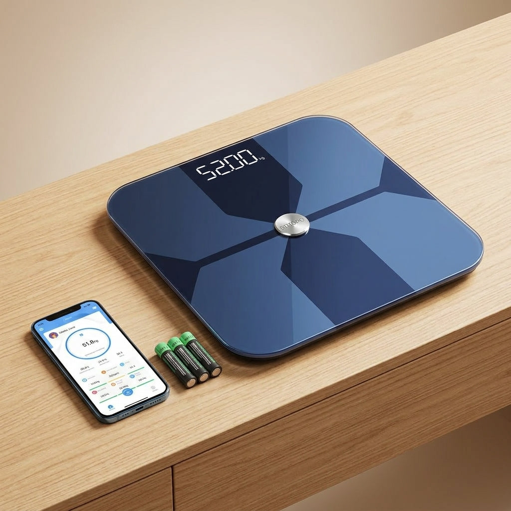 Smart Body Fat Scale on wooden vanity
