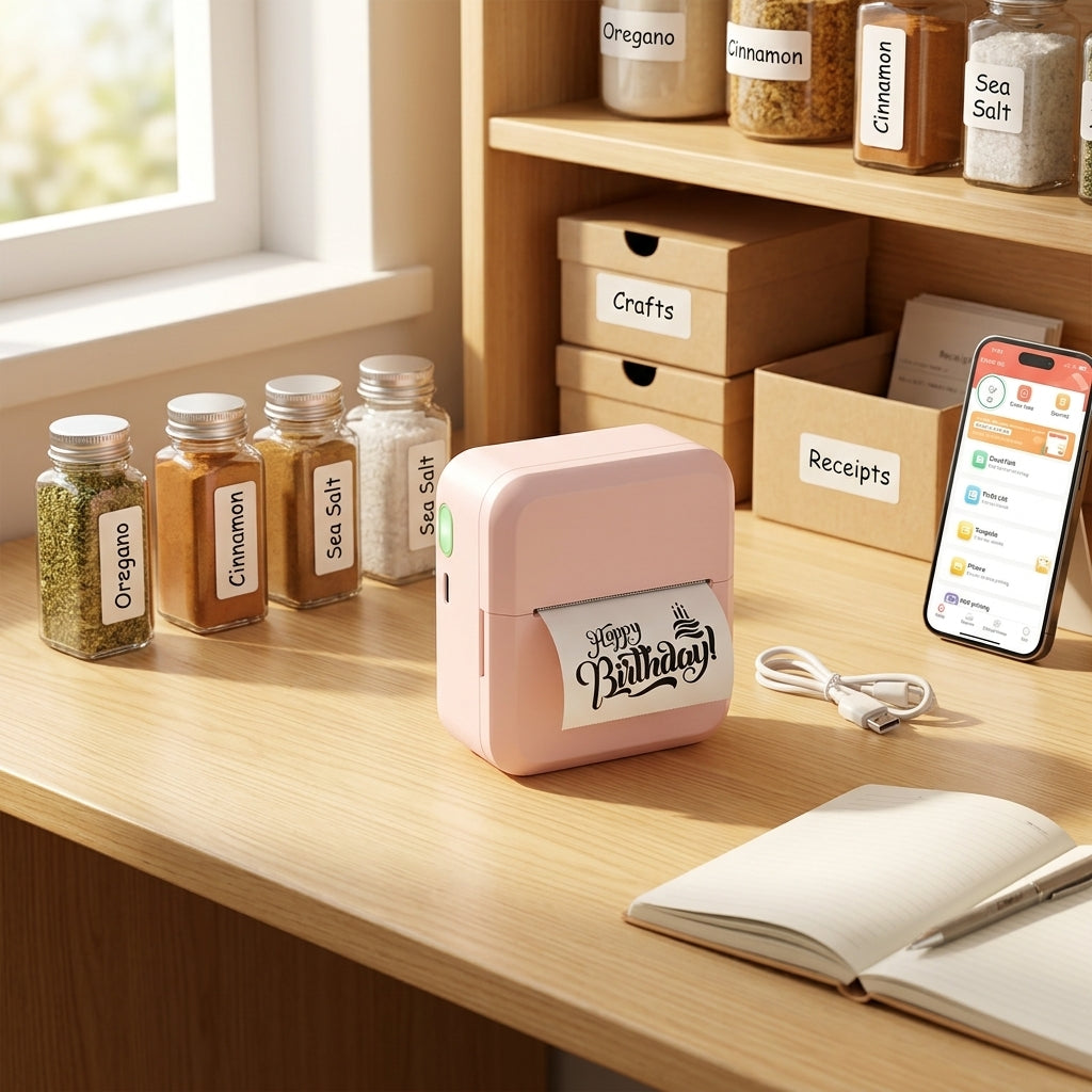 Bluetooth Thermal Label Maker - Desktop Lifestyle Organization Scene