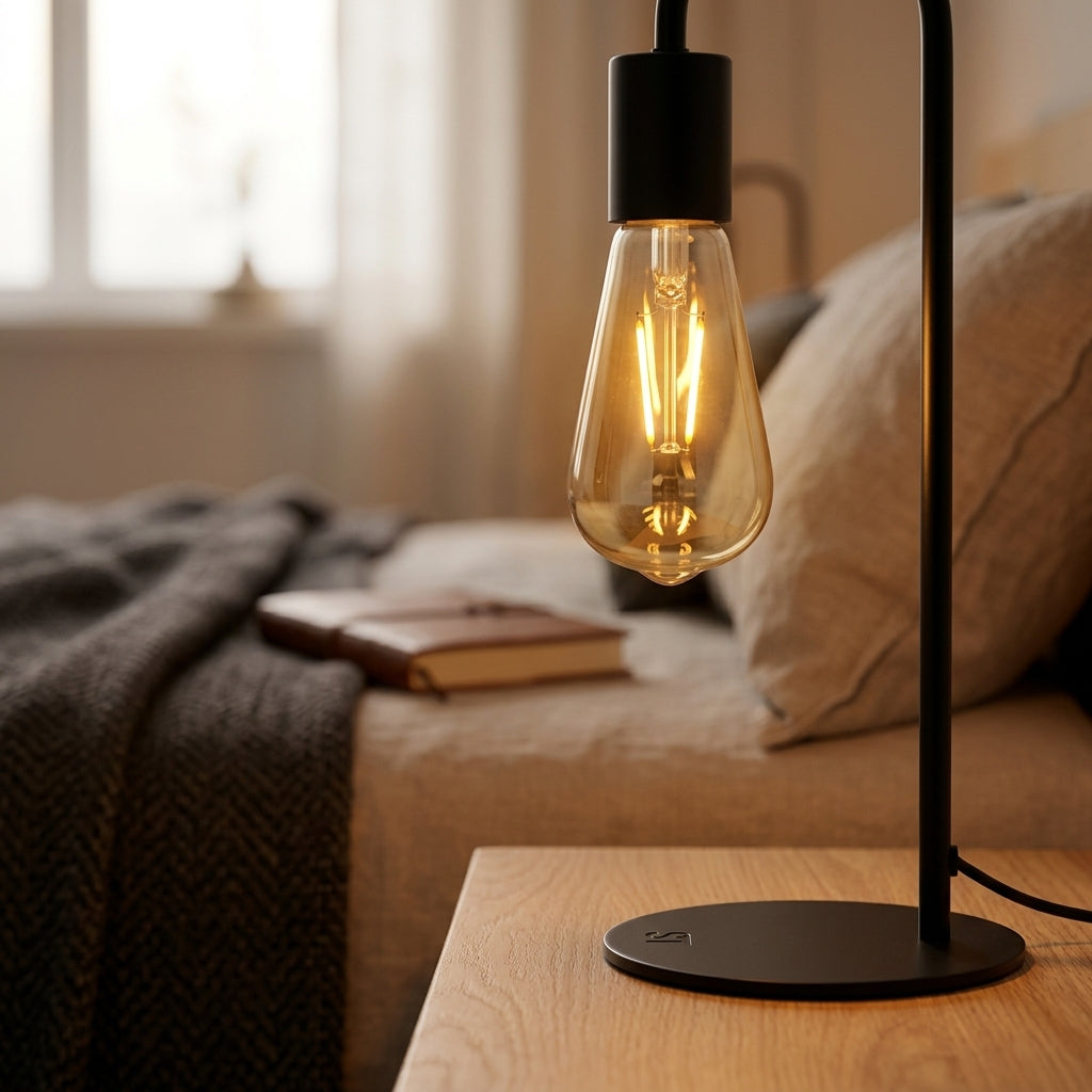 6W Filament LED Bulb E27 in a cozy minimalist bedside table lamp