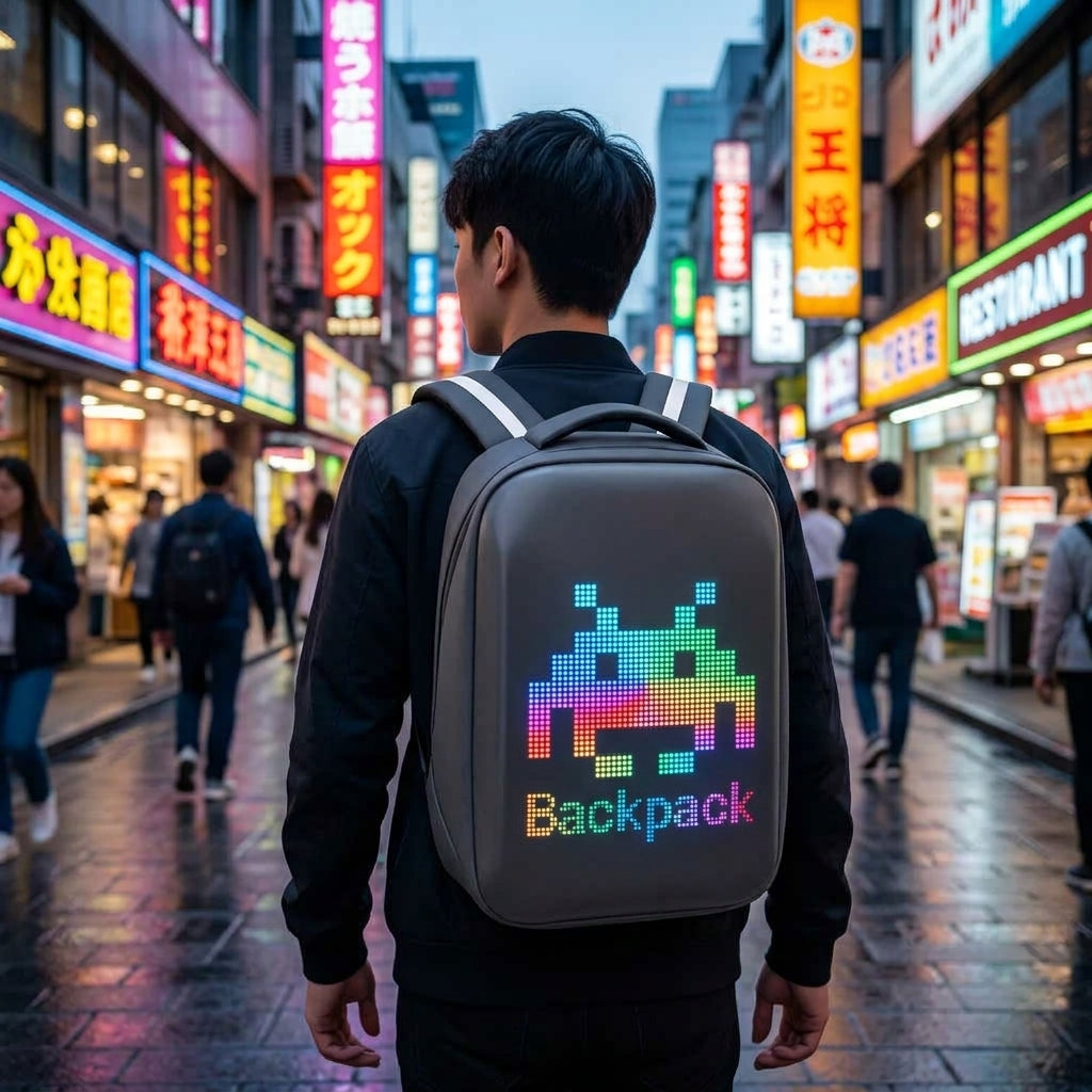 Smart LED Backpack with Programmable Screen - Lifestyle Commute Scene