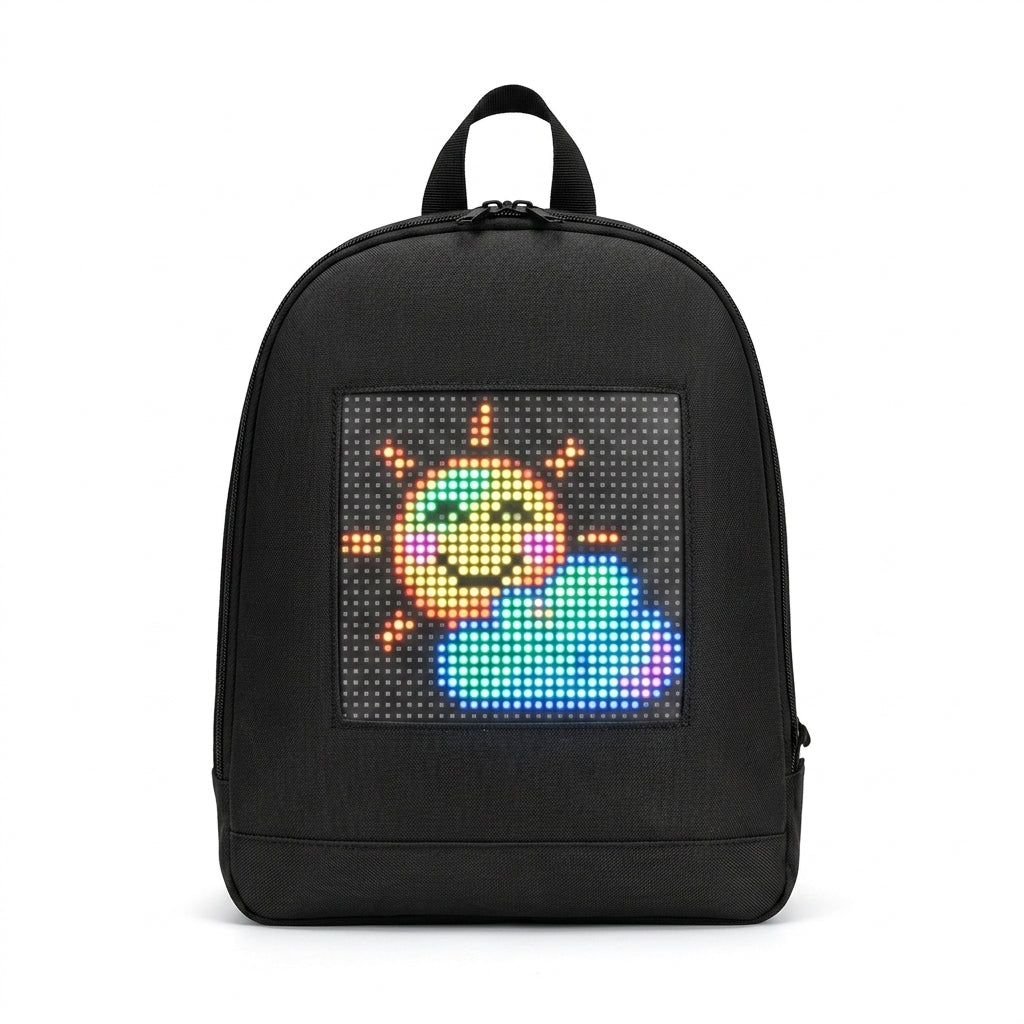 Small Smart LED Backpack on pure white background, studio shot
