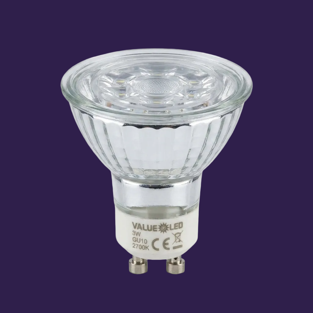 Value GU10 LED Bulb 3W spotlight on white background