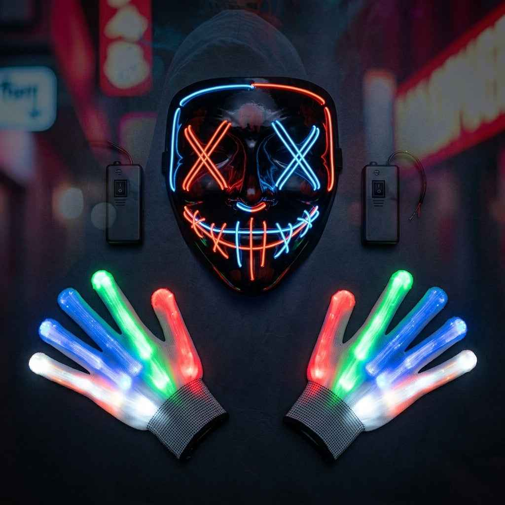 LED Halloween Mask &amp; Glow Gloves, Light Up your Halloween Night