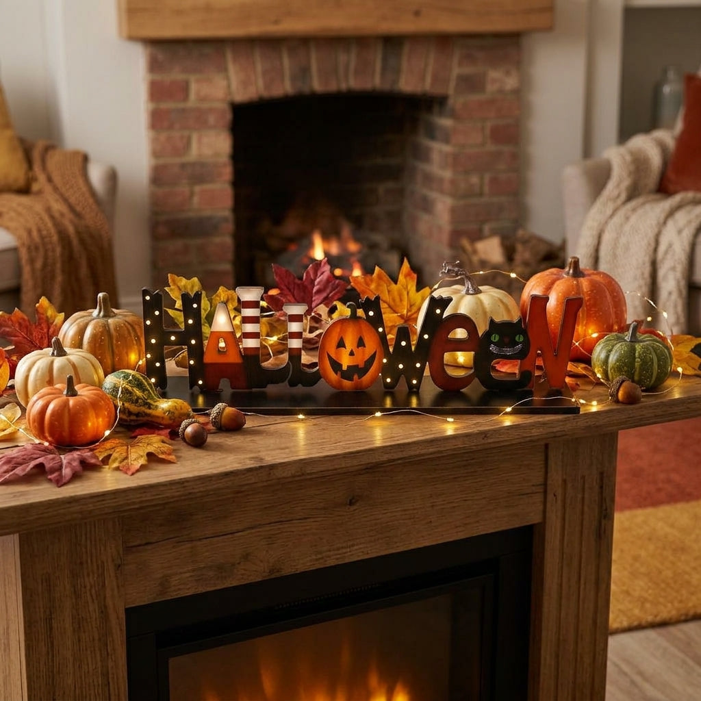 Halloween Pumpkin Wooden Letters Desk Topper Mantel Display