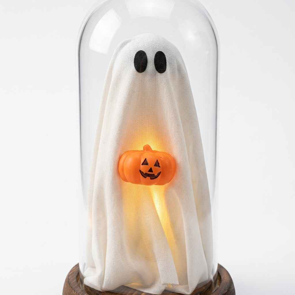 Halloween Decorations Indoor-Light Up Ghost in Glass Cloche-Cute Ghost with Light