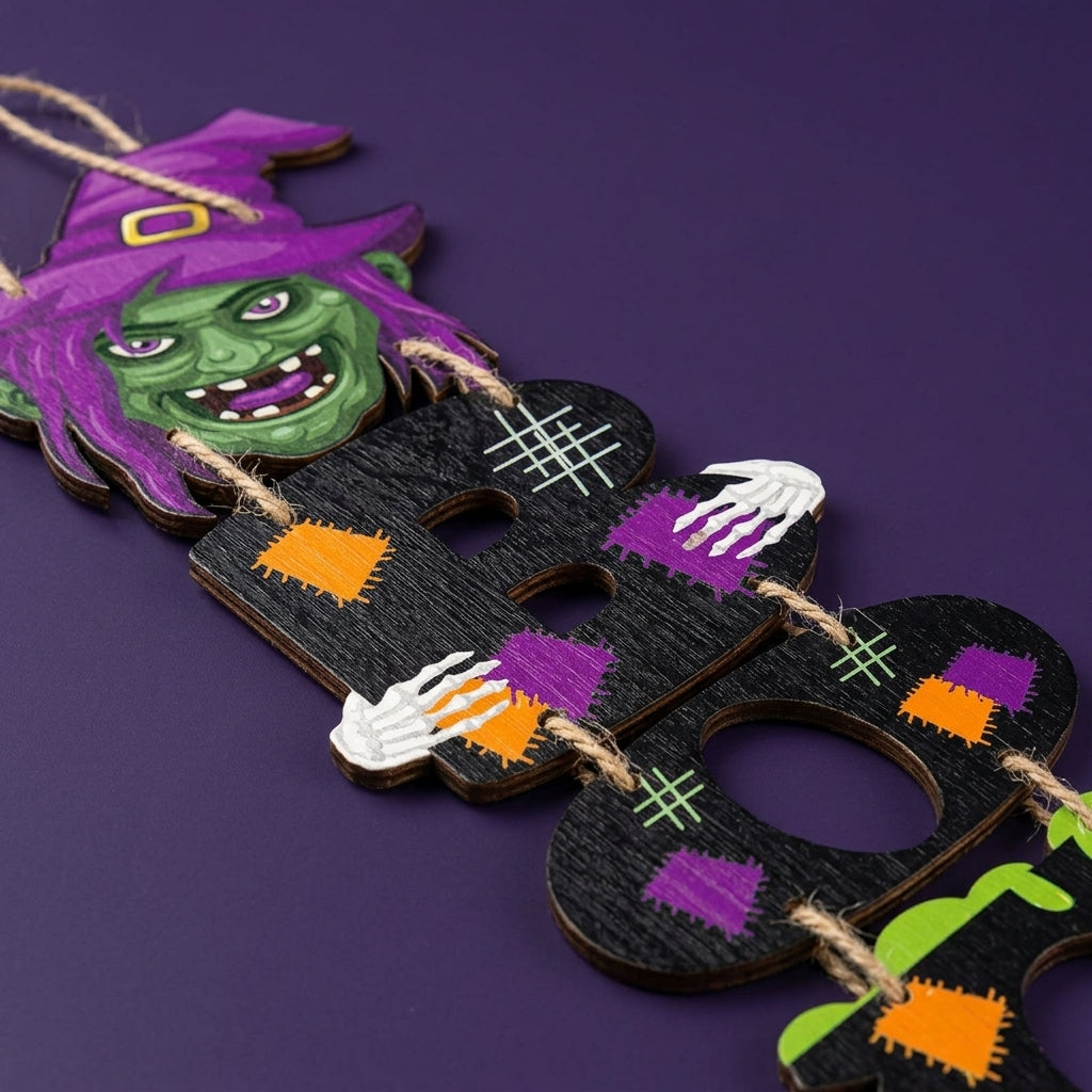 Halloween 3-piece door hangings and BOO wall signs detail close-up