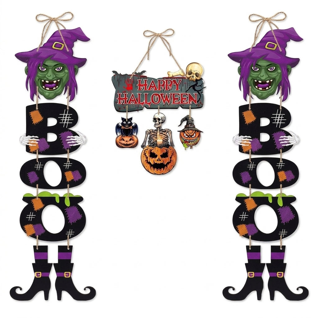 Halloween 3-piece door hangings and BOO wall signs studio product view