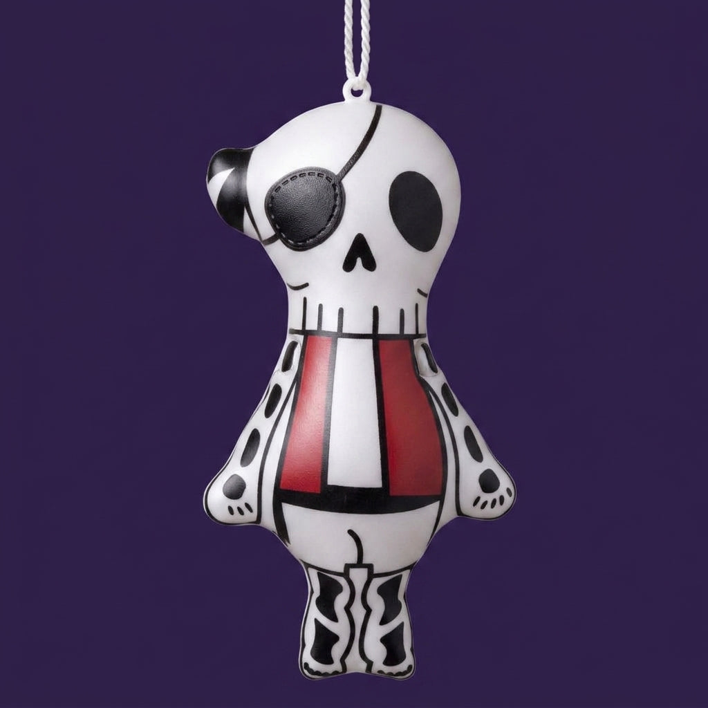 Close-up of articulated pirate skull skeleton ornament details