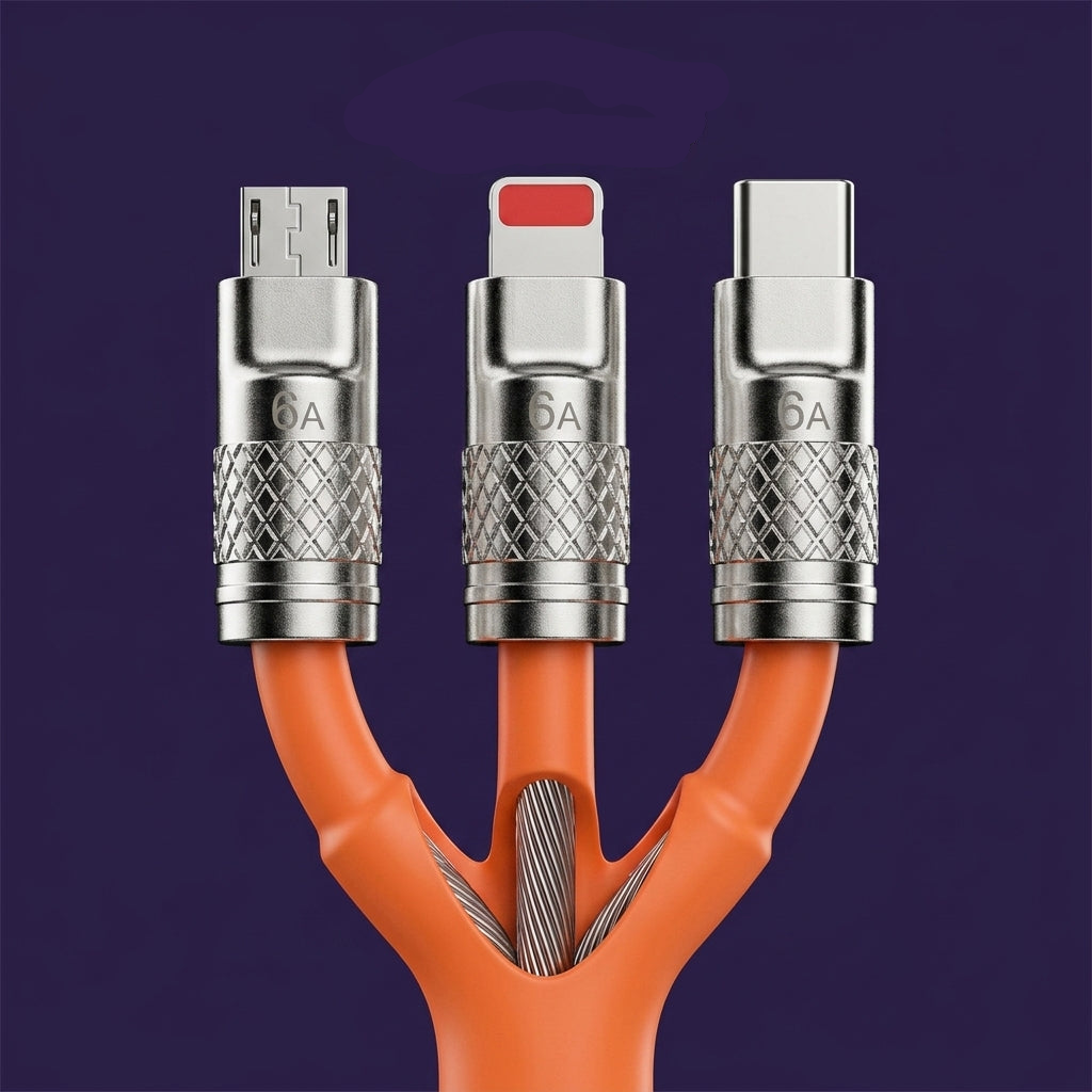3-in-1 Fast Charging Cable zinc alloy connector close-up