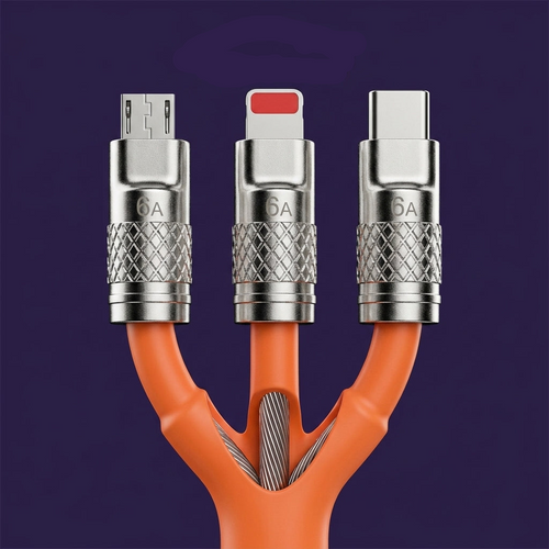 3-in-1 Fast Charging Cable zinc alloy connector close-up
