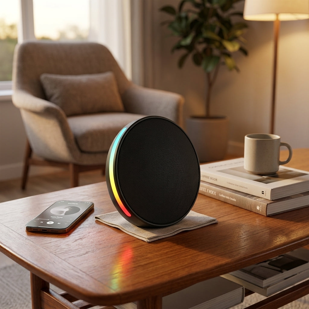 Circle Speaker With RGB - Living Room Table View