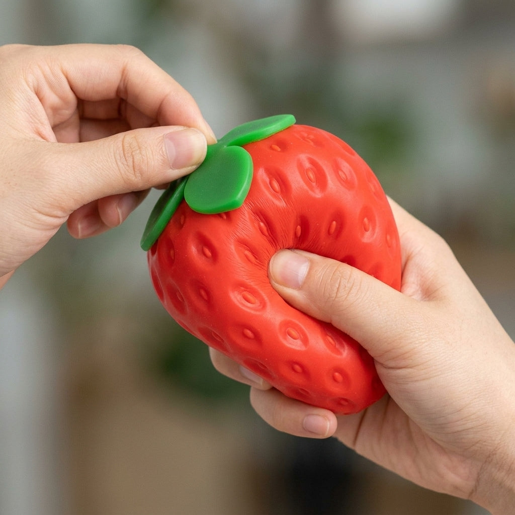 Strawberry Squishy - Squeezing stress relief demonstration