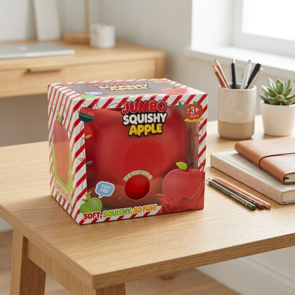 Jumbo Apple Squishy on study desk workspace