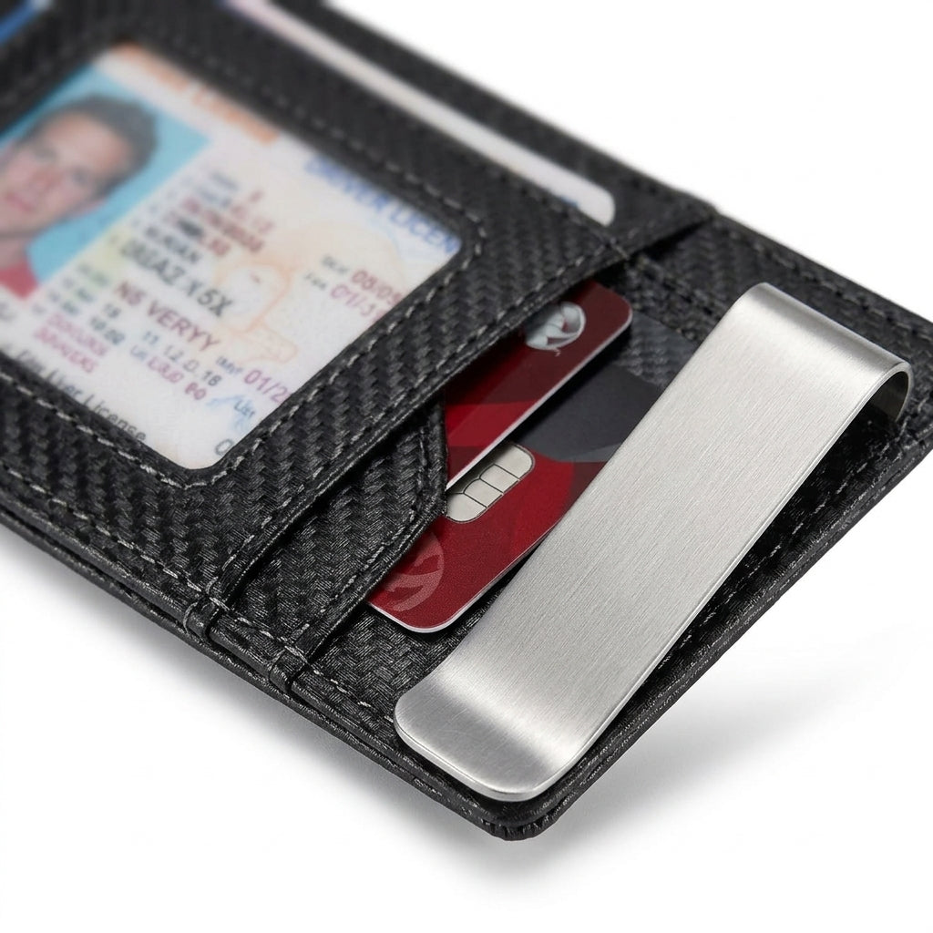 Men's Leather RFID Blocking Bifold Wallet - Texture and Stitching Detail