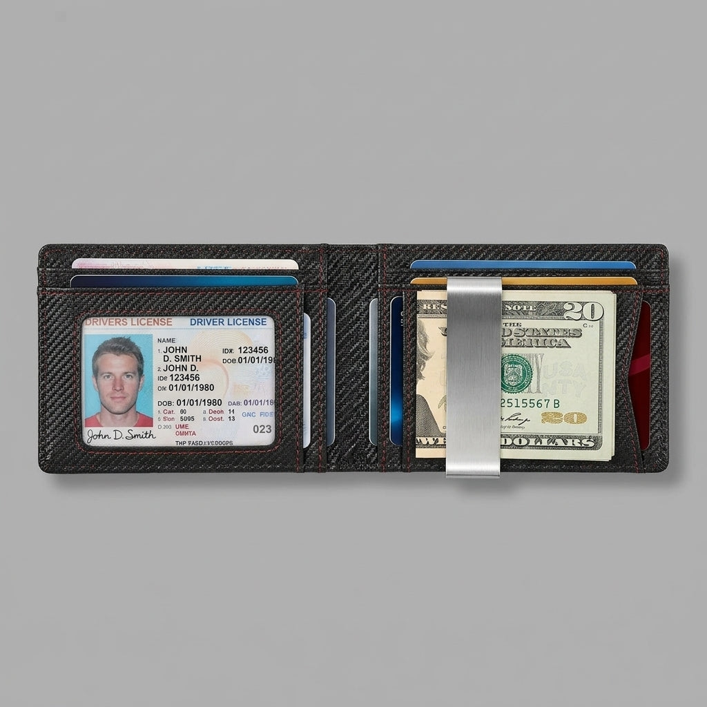 Men's Leather RFID Blocking Bifold Wallet - Interior Slots and ID Window