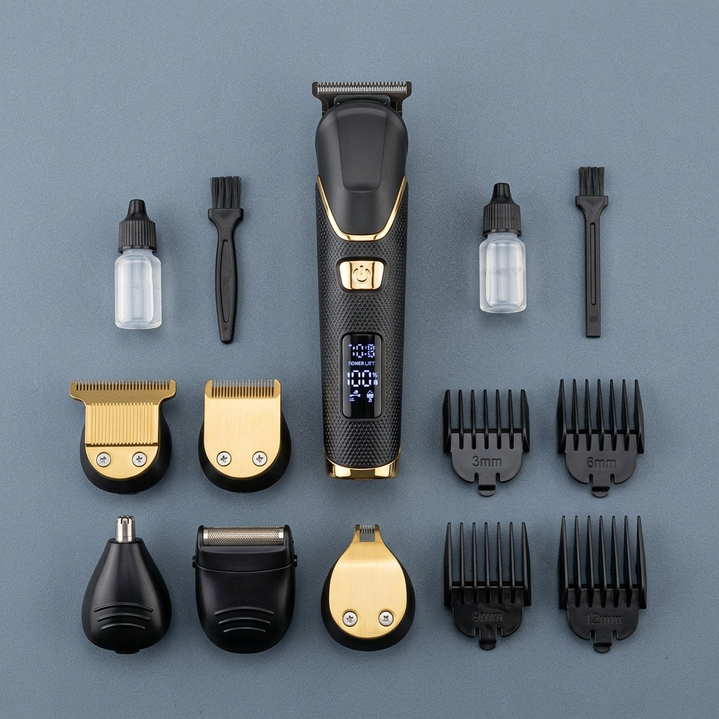 Flat Lay of 6 Interchangeable Heads and Guide Combs