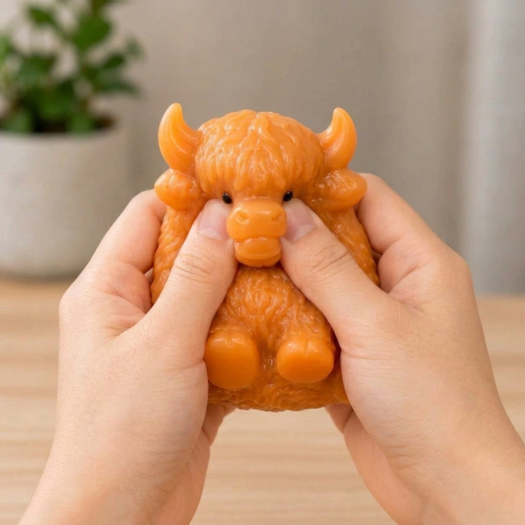 Highland Cow Squishy sensory squeeze demonstration