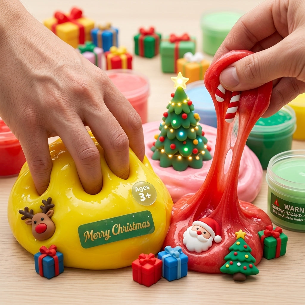 Slime Advent Calendar sensory play stretching colorful slime