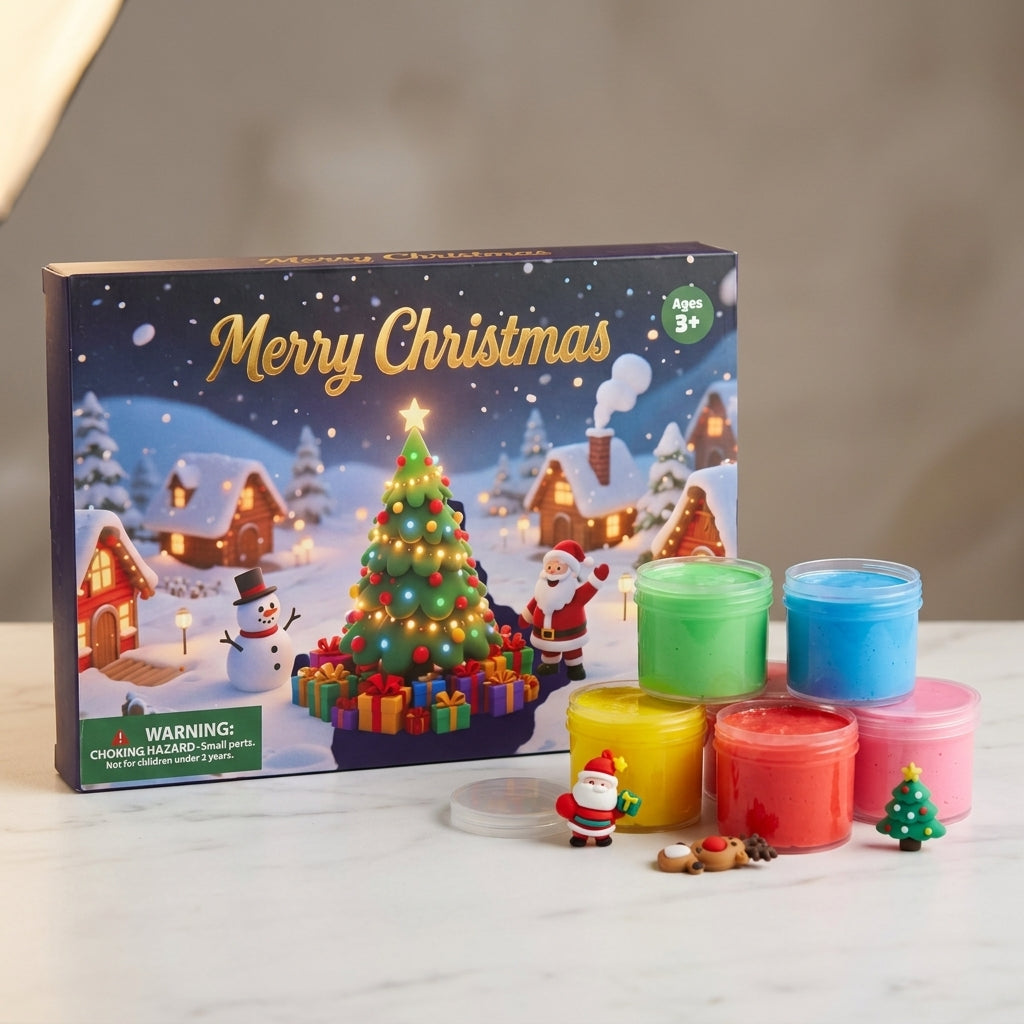 Slime Advent Calendar hero studio shot with colorful slime and festive charms