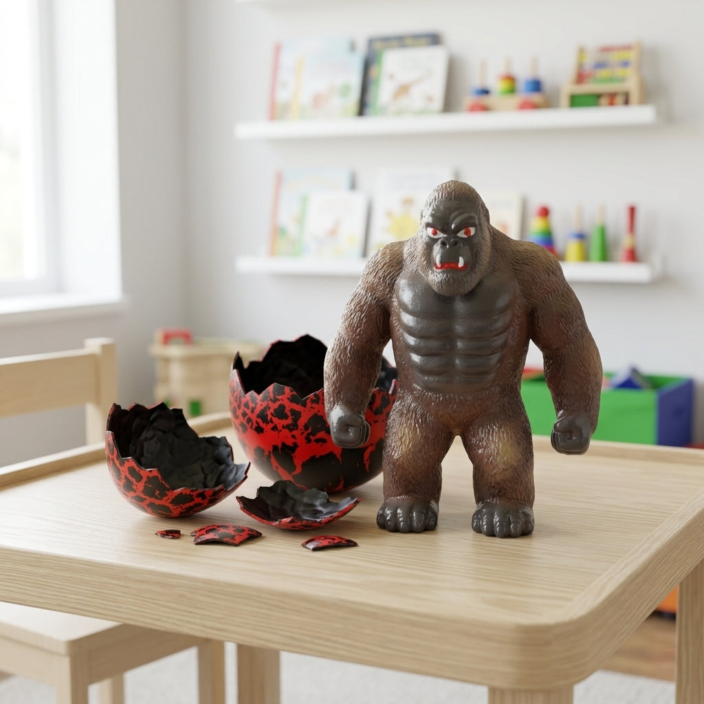 Gorilla Hatching Egg hatched gorilla figure toy on play table