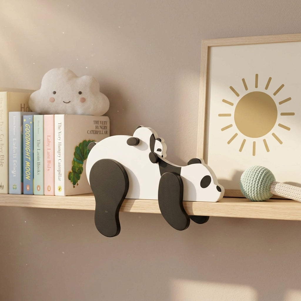 Panda Wooden Animal Shelf Sitter in Nursery Room Decor