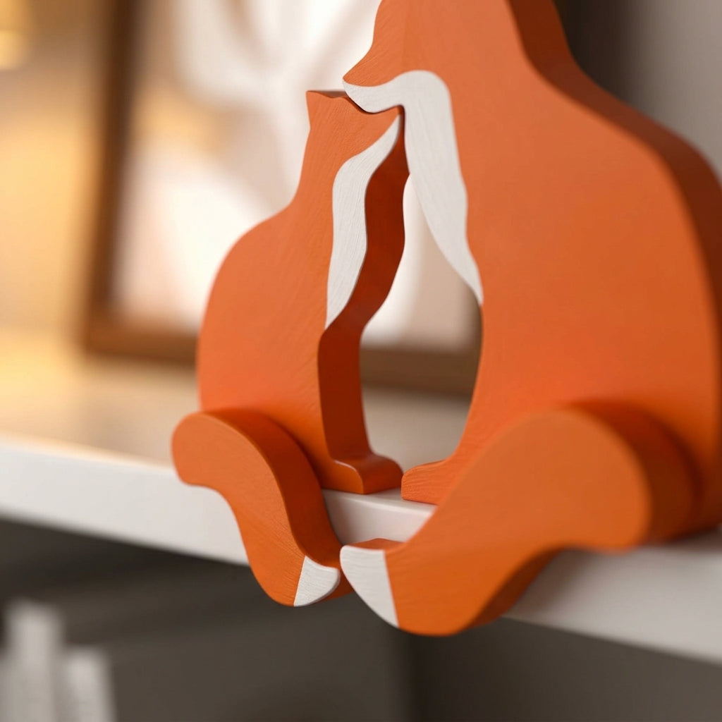 Fox Wooden Animal Shelf Sitter Close-Up on Bookshelf
