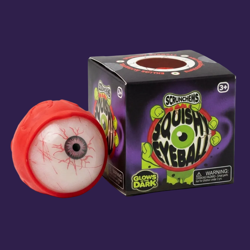 Scrunchems squishy eyeball toy and packaging box