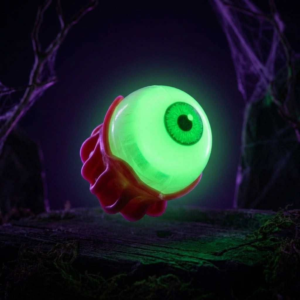 Scrunchems glow in the dark squishy eyeball toy glowing green