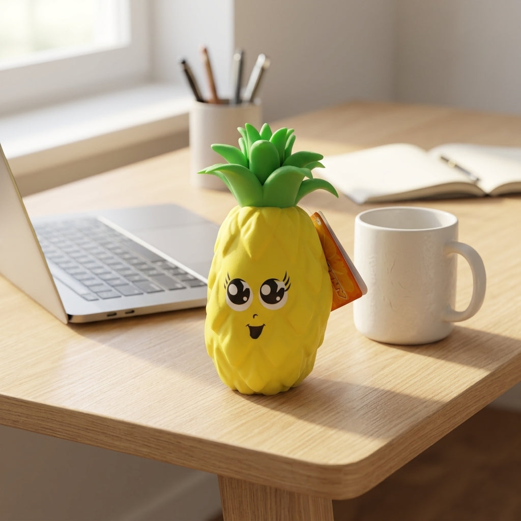 Pineapple Squishy Toy on study desk in natural light