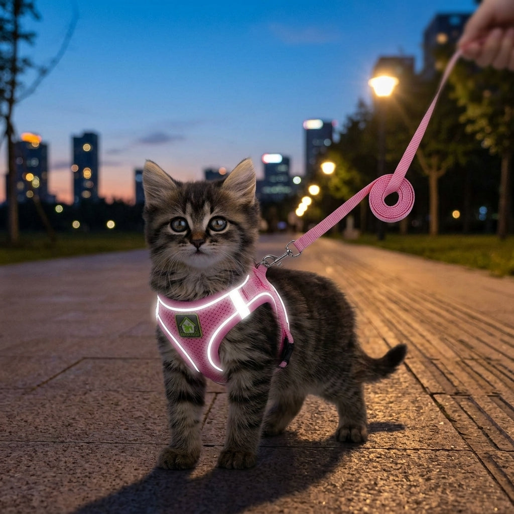 Pet Harness and Lead Set - Night Walk High-Visibility Reflective Stripe