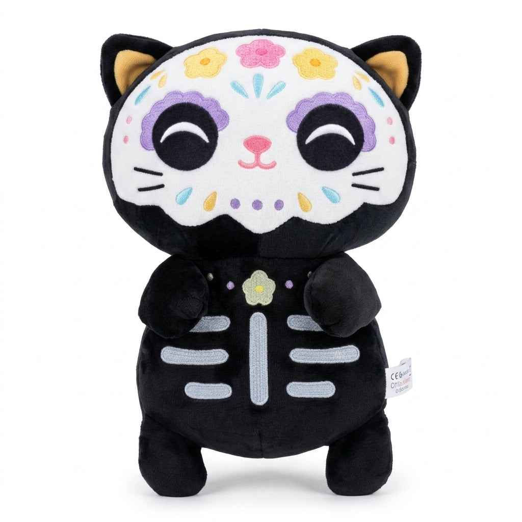 Stuffed Black Cat Sugar Skull Halloween Plush