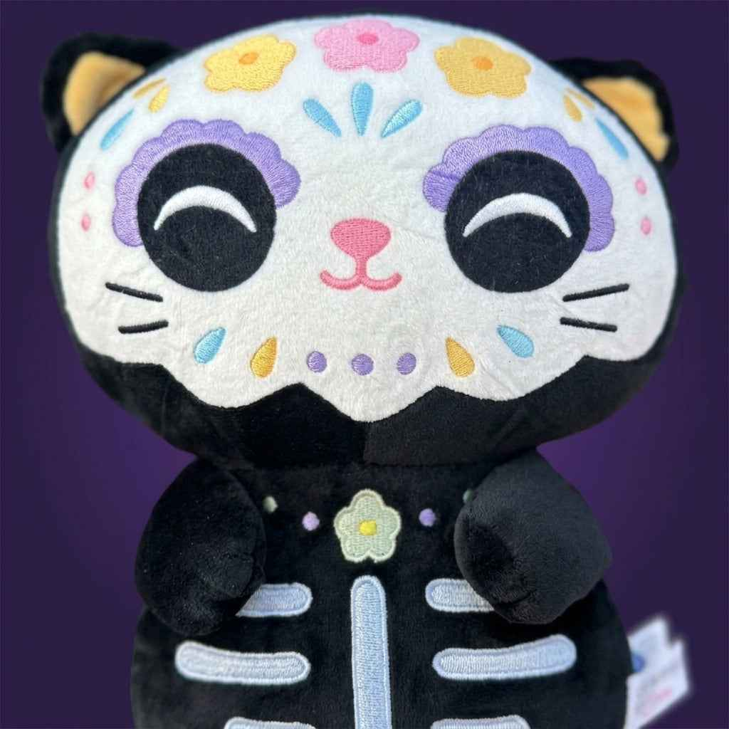 Stuffed Black Cat Sugar Skull Halloween Plush