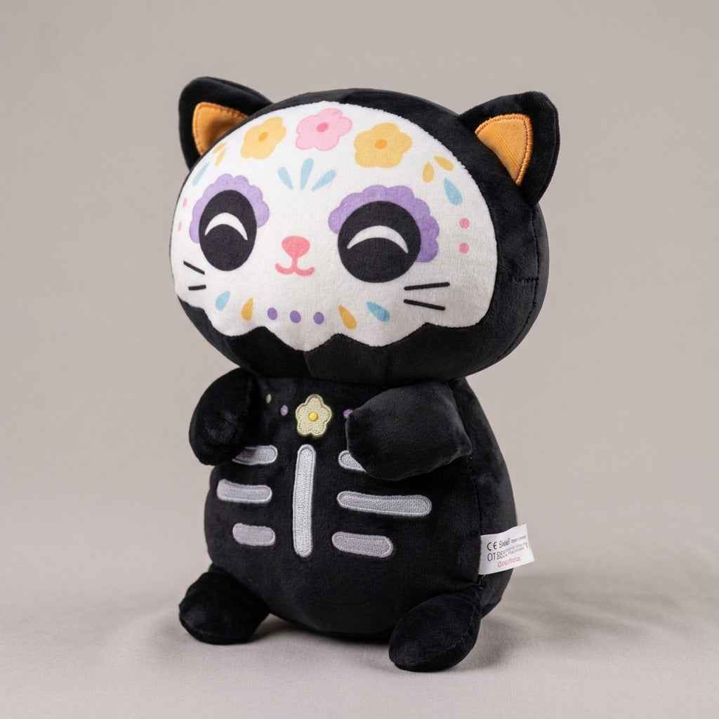 Stuffed Black Cat Sugar Skull Halloween Plush