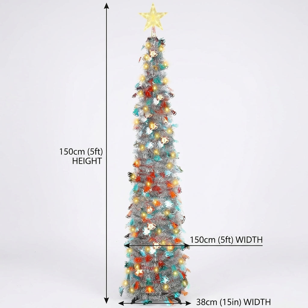 Pop Up Christmas Tree 150cm 5ft dimensions guide infographic