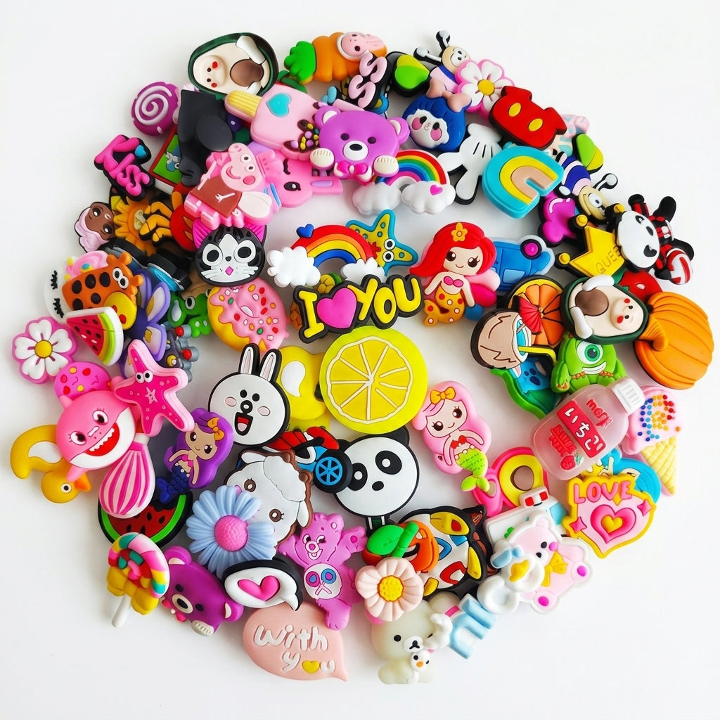 35 Random Shoe Charms Set assortment flat lay