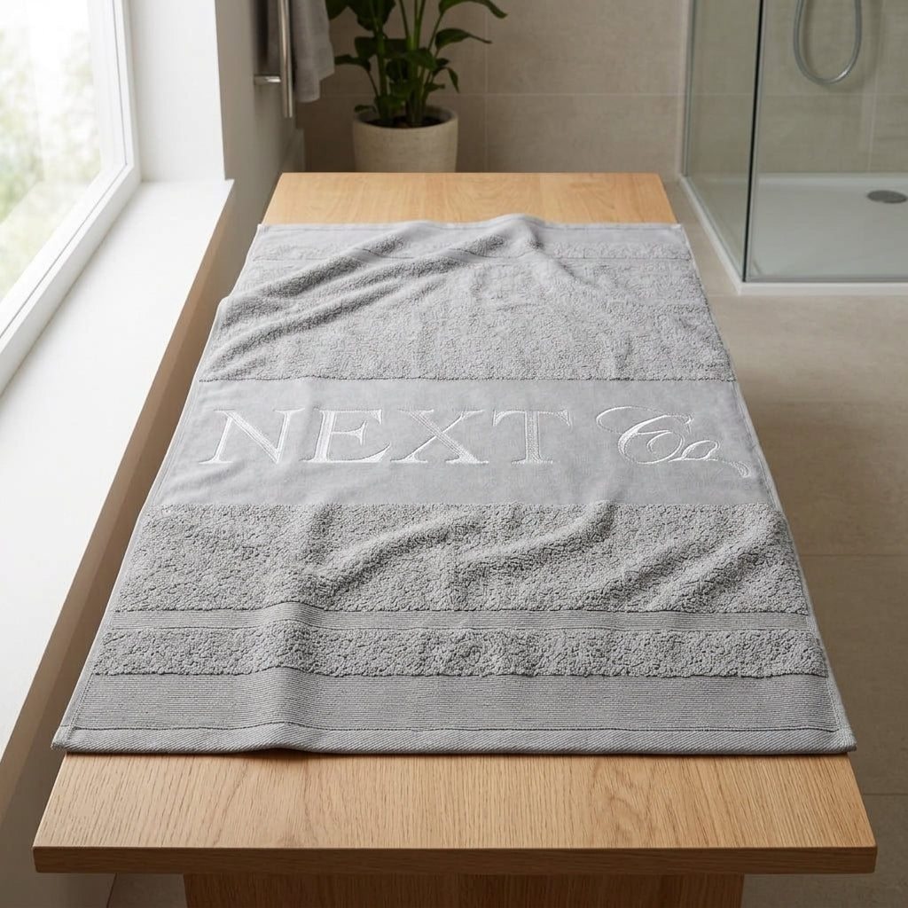 Gray extra large 90 x 150 cm bath sheet laid out to display scale