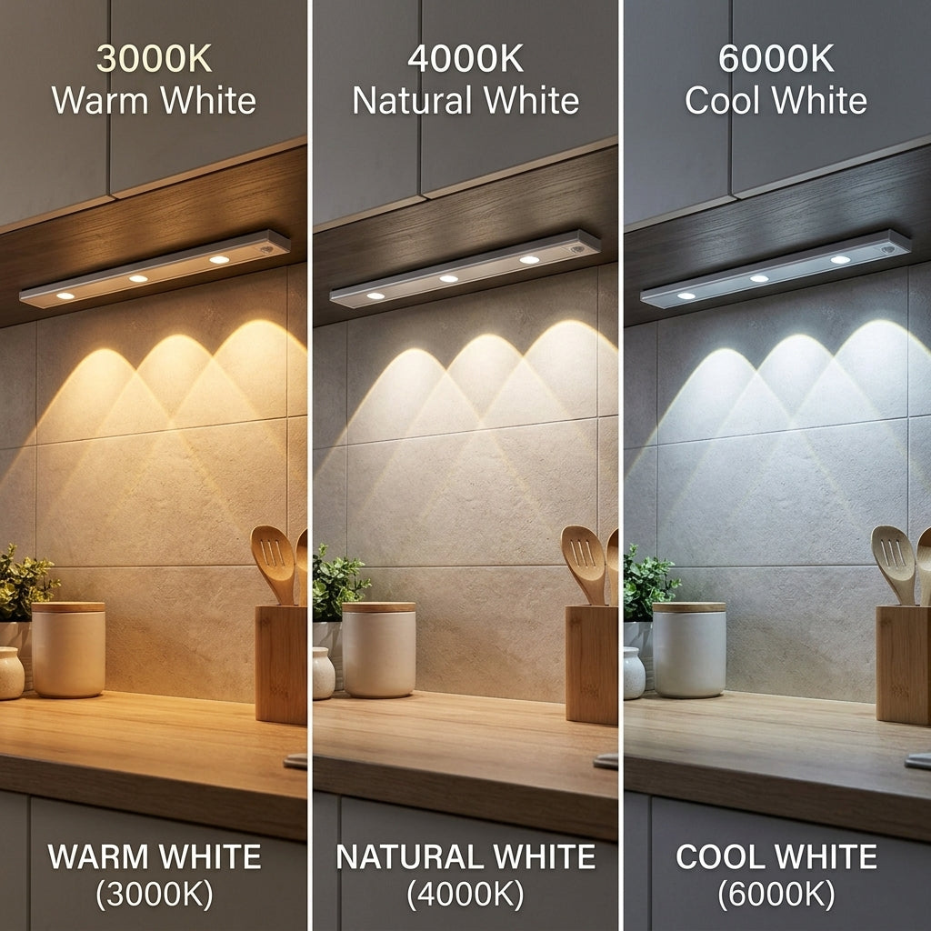 LED Under Counter Light - Warm Natural Cool 3-Colour CCT Comparison